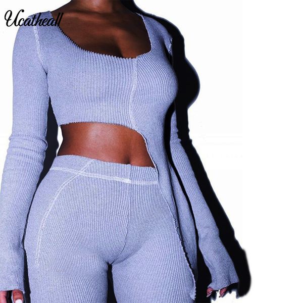 

2 piece set женщины свитера костюм sexy o шеи свитер штаны спортивные костюмы женщина повседневный трикотажные брюки + tops женщины two piec, White