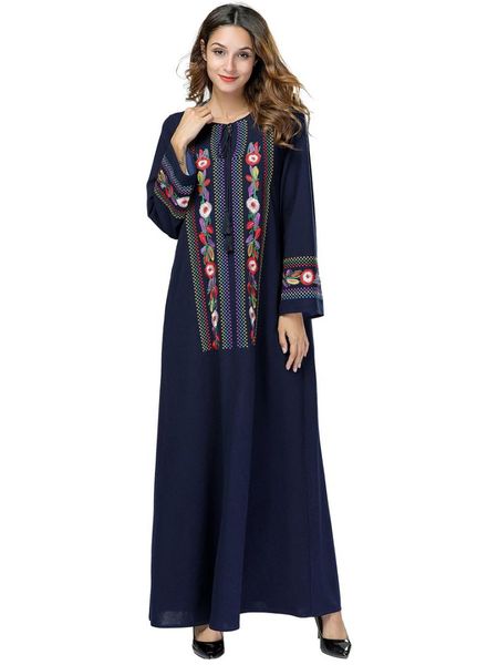 

muslim embroidered abaya dress in dubai islamic clothing for women bat sleeve casual loose size musulmane 7425#, Red