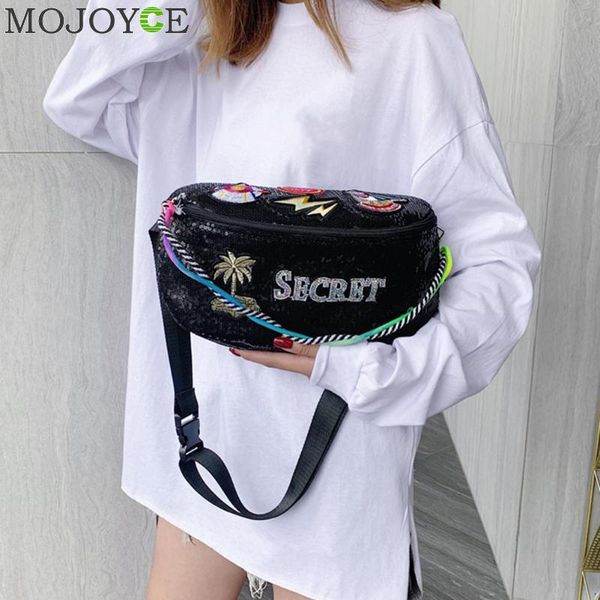 

sequins waist bags women pink silver fanny pack female belt bag wallet bag leg holographic waist packs laser chest phone pouch
