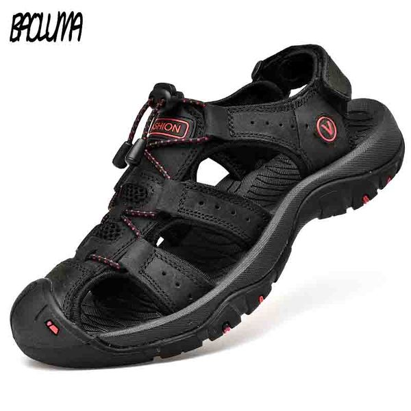

classic men's sandals summer soft sandals comfortable men shoes genuine leather big size soft outdoor men roman, Black