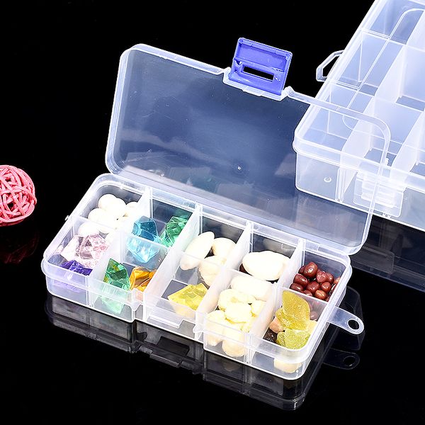 

practical adjustable 10 compartment plastic storage box jewelry earring bead screw holder case display organizer container