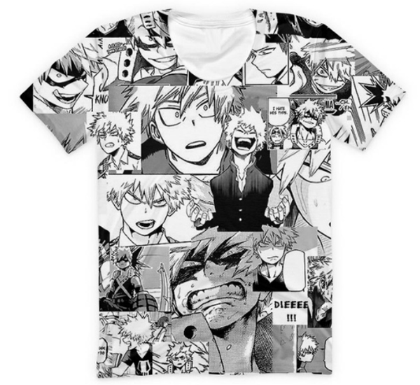 

новый черный белый аниме bakugou katsuki колледж футболка 3d печати мужчины/женщины унисекс смешно лето круглый воротник с коротким рукавом, White;black
