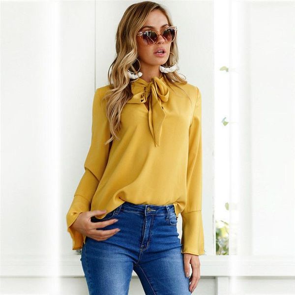 

ladys v neck solid ribbon flare sleewe shirt womens summer deigner clothing fashion casual female clothes, White