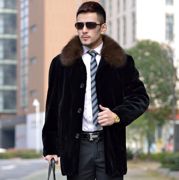 

autumn faux leather jacket mens winter thicken warm single-breasted fur leather coat men loose jackets fashion b227, Black