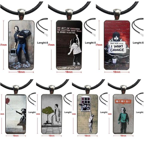 

for women kids gift bansky fashion glass cabochon pendant necklace women steel color choker rectangle necklace, Silver