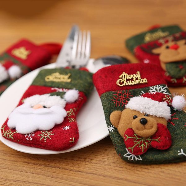 

christmas santa elk snowman spoon cutlery storage sock bag xmas party dinner decoration