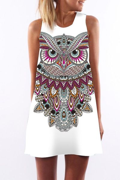 

women dress crew neck summer new style sling sleeveless hip wrap lady owl nighthawk print skirt casual pencil dresses size s-xl, Black;gray