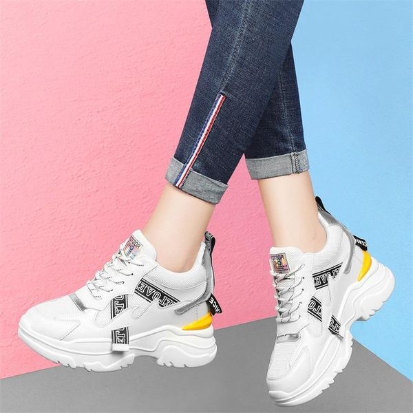 

women sneakers 2019 spring fashion height increasing casual shoes woman comfortable breathable mesh female platform sneakers, Black;white