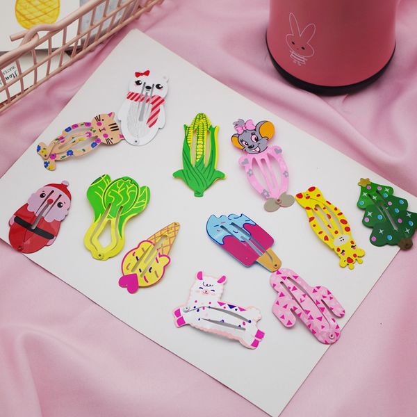 

2pcs coloured baking paint printing animals bb clips hairpins girls hair accessories children headwear baby hair clips headdress, Slivery;white