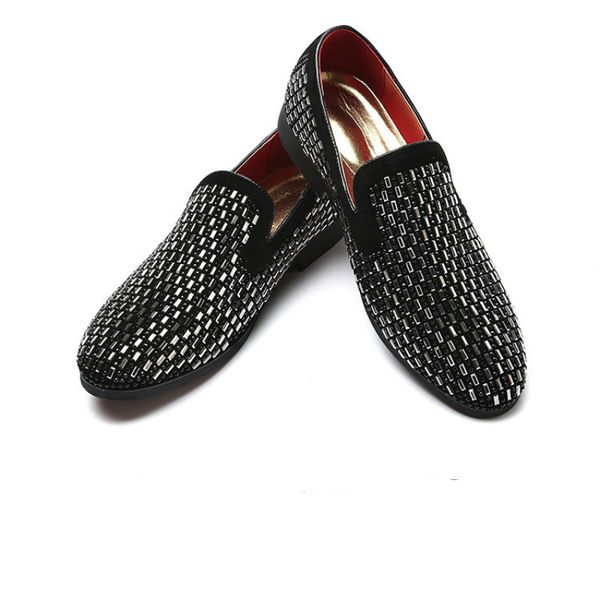 

fashion rhinestone casual faux suede men shoes classic mens loafers formal business wedding dress shoes zapatos de hombre, Black