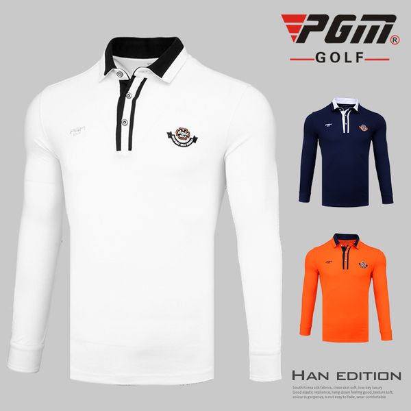 

pgm men golf t shirts long-sleeved button collar shirts breathable sports sports for male quick dry golf apparel d0356, Black;blue