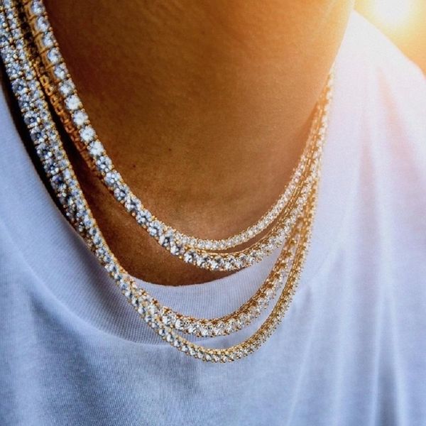 2021 Iced Out Chains Joias Diamond Tennis Chain Mens Hip Hop Joias Colar 3mm 4mm Silver Gold Chains Colares