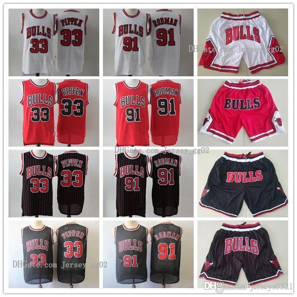 

mens chicago nba bulls throwback jersey scottie 33 pippen dennis 91 rodman basketball shorts basketball jersey red black white, Black;red
