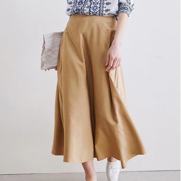 

100% spun silk women mid-length skirt silky and soft solid color temperament lady midi skirt, Black