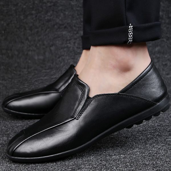 

autumn men's casual leather shoes england moccosins men's genuine leather 2018 new style korean-style versatile cool breathable, Black