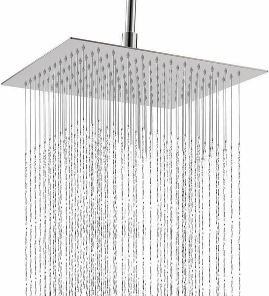 

usa uk stock 12' shower head bathroom square high pressure stainless steel rain rainfall water-saving showerhead