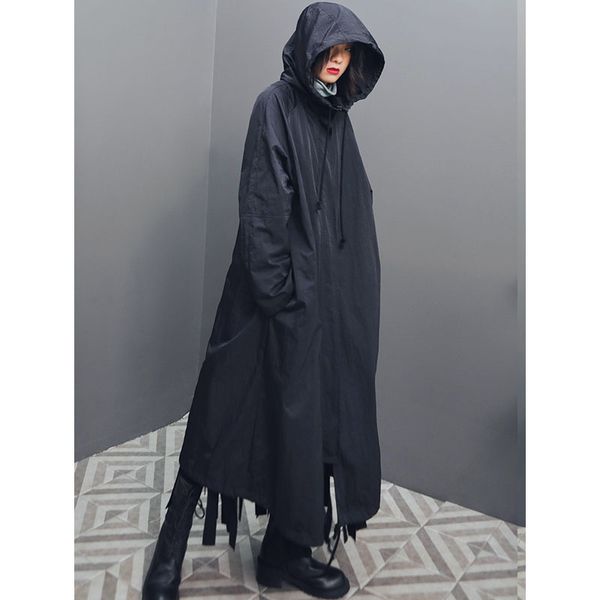 

z-zoux women trench coat hooded women windbreaker long sleeve coats loose long thin trench black autumn winter 2019 new, Tan;black