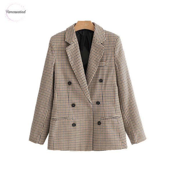 

women suit plaid autumn long sleeve double breasted slim checked coat formal jacket office lady outerwear sprint blazer, White;black