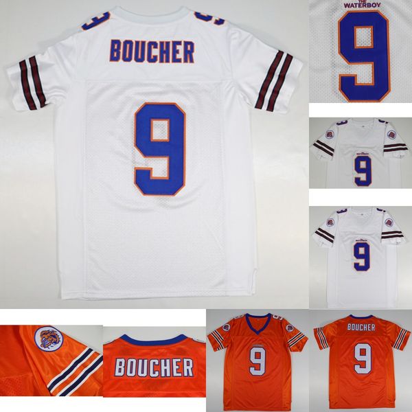 

#9 Bobby Boucher The Waterboy Adam Sandler Mud Dogs Movie Football Jersey White Orange Free Shipping