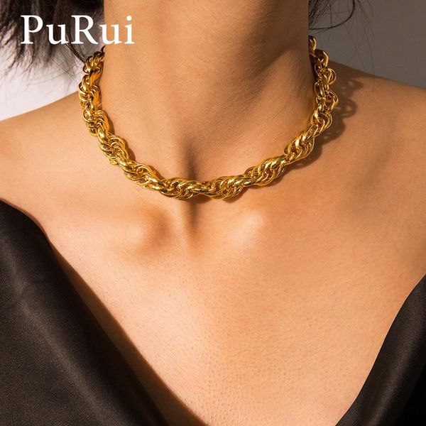 

purui punk golden twisted chain necklace short statement personalized choker collar fashion necklace for women hip hop jewelry, Golden;silver
