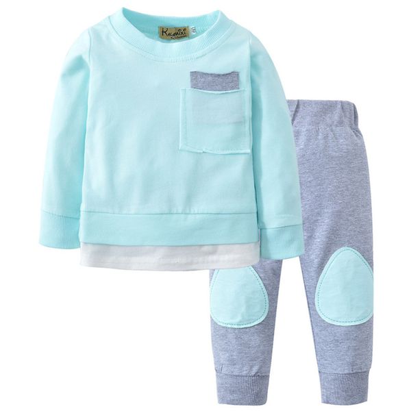 

autumn 2pcs long sleeve baby clothe kids clothes toddler baby boys girls patchwork +pants set clothes newborn clothes #lr2, White