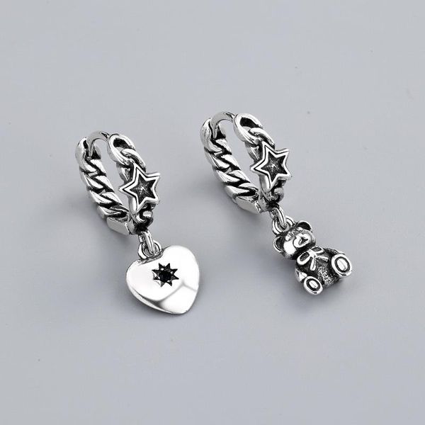 

uilz korean bear and heart-shaped asymmetric pair of long earrings fashion fewelry temperament retro earrings for women, Golden;silver
