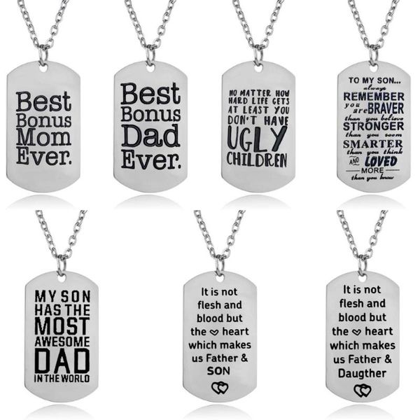 

mom dad dog tag pendant chain necklace family stainless steel jewelry gift for father daughter son children collar collier, Silver