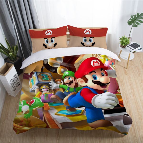

3d super mario bros. bedding set children cute cartoon character printed duvet cover set bed bed linens twin full  king