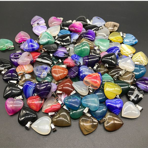 

50pcs/lot 20mm mix color natural agate stone beads pendant for necklace making heart shape agate stone pendants diy jewelry, Black