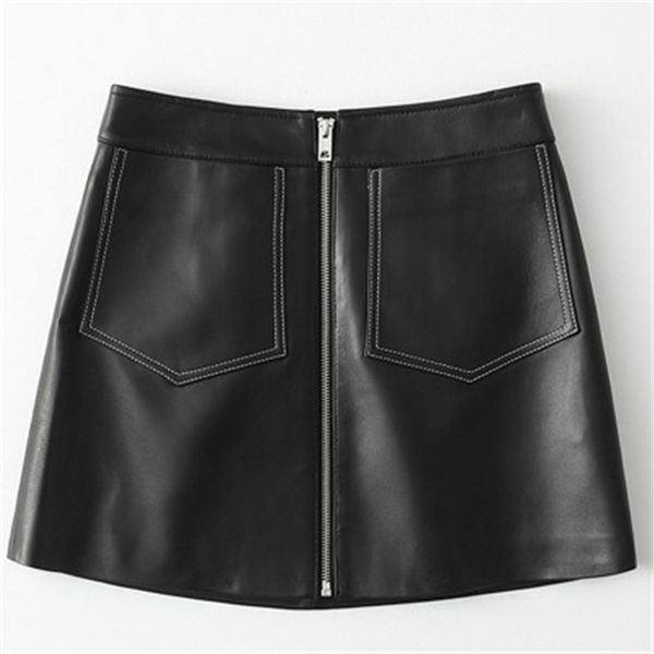 

2020 женщины весна подлинная real овцы кожа юбка h46, Black