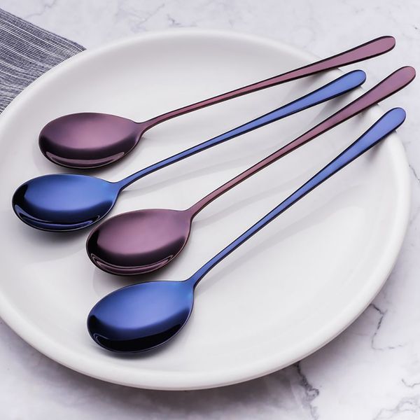 

2019 304 stainless steel long handle korean style spoon coffee soup drink cereal dessert dinning teaspoon