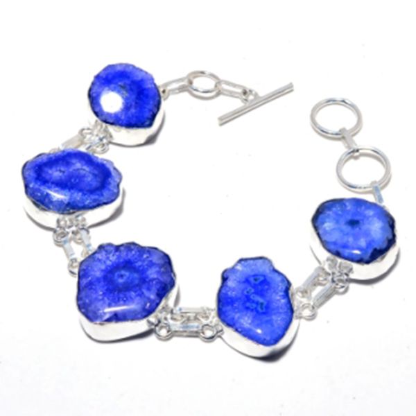 

blue solar quarts bracelet silver overlay over copper, 21cm , frb0046, Black