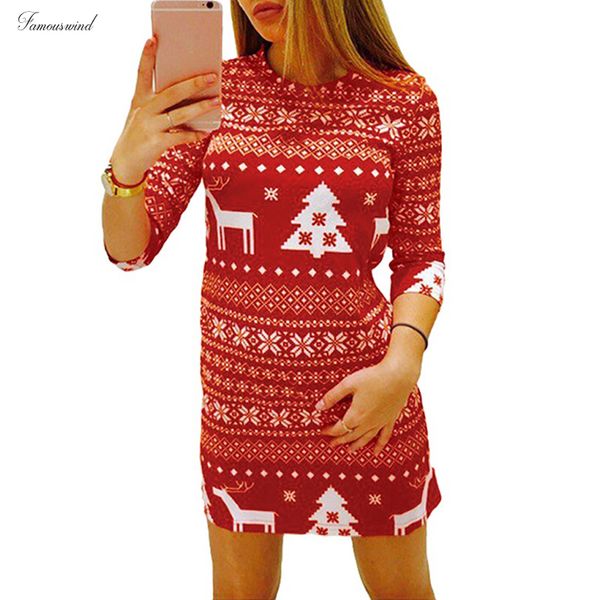 

осень печати зима платье повседневный женщин рождественский олень дерево снежинка xmas мини платья партии женский красный черный дизайнер од, Black;gray