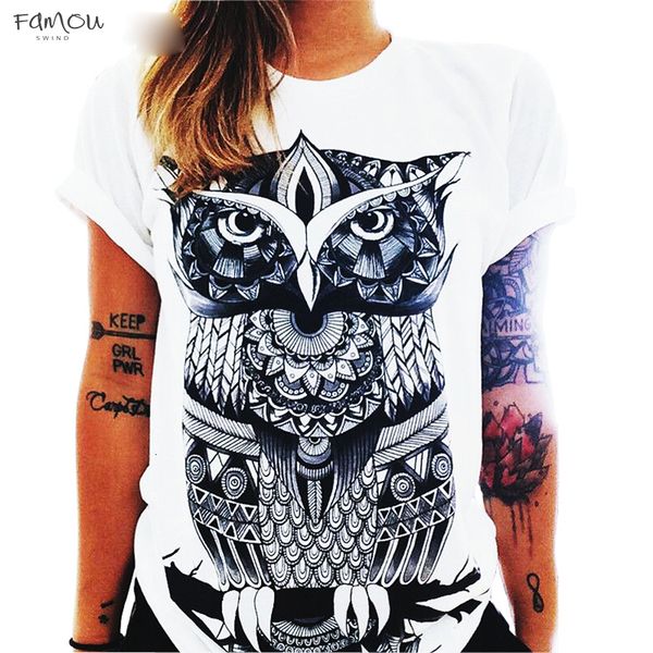 

Summer Harajuku Cotton Women Clothes Owl Print O-Neck Short Sleeve T Shirt Women Tops Streetwear Femme T-Shirt Casual Cap Sleeve Tee Shirt