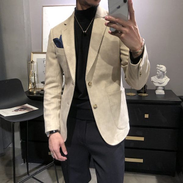 

small suit men's casual slim korean trend handsome suit jacket 2020 new autumn deerskin jacket tide, White;black