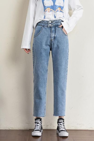 

new jeans women denim blue all-match casual student straight pockets womens trousers fashion harajuku chic females ankle pants
