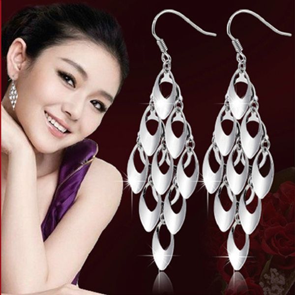 

large drop tassel long earrings silver women's luxury dangling chain earrings new year gifts pendientes de plata largos c39-5, Golden