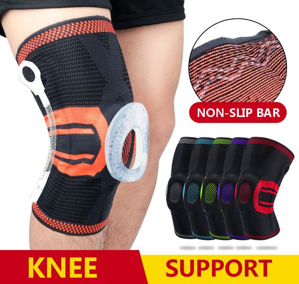 

new knee brace nylon silicon knee sleeve neoprene pads brace sleeves elastic protector basketball springs support, Black;gray