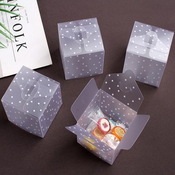 

10pcs transparent frosted dot candy box pvc square gift bags baby shower birthday party event decoration wedding candy box