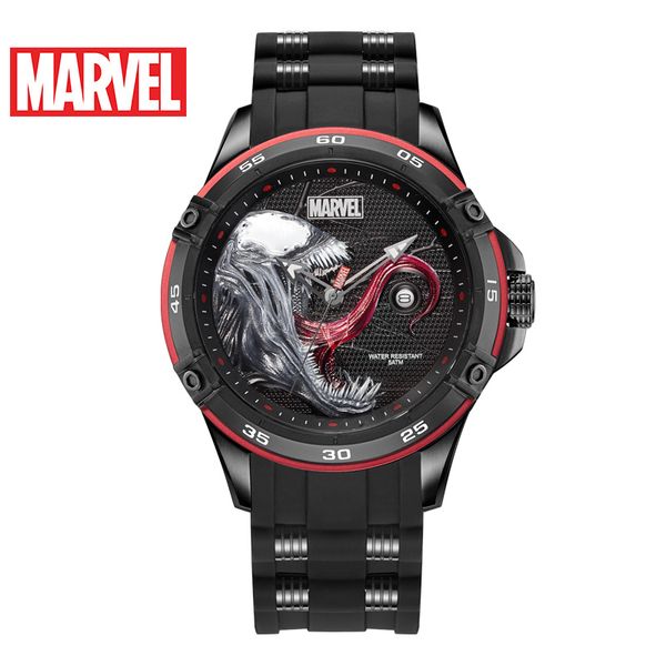 

marvel authentic men quartz wristwatches venom 3d printed fashion 5atm waterproof male bracelet watches relogio masculino, Slivery;brown
