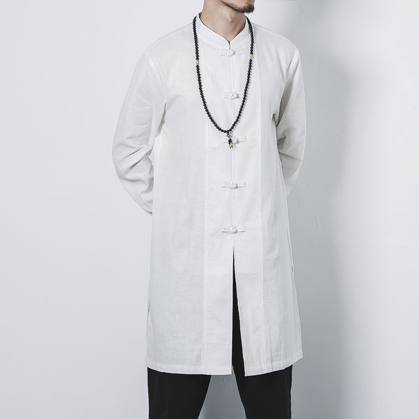 

s-5xl men loose long sleeve trench chinese retro style single-breasted male long-sleeved jackets, Tan;black