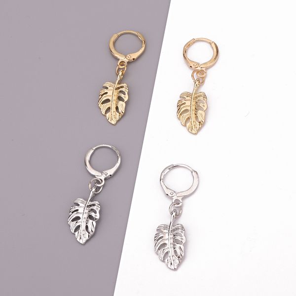 

1pair vintage gold silver hollow feather hoop earrings european women simple trendy leave round circle earrings jewelry e236, Golden;silver