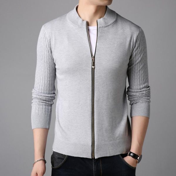 

men's sweaters autumn cardigan men jackets fashion knitted thick zipper casual knitwear coat solid stand collar, White;black