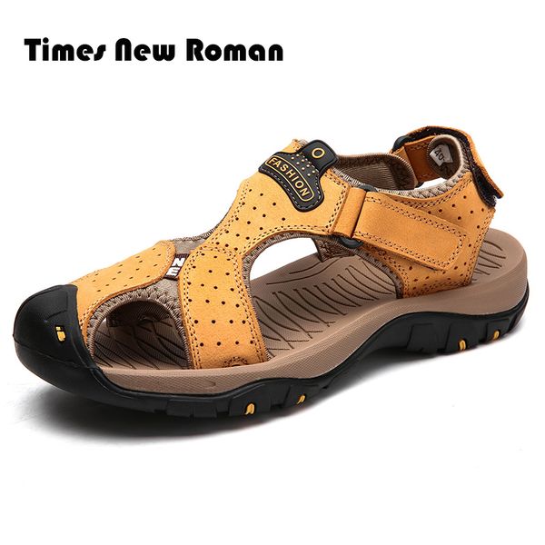 

times new roman sandals men leather summer beach sandals for men gladiator outdoor summer shoes big size 38-47, Black