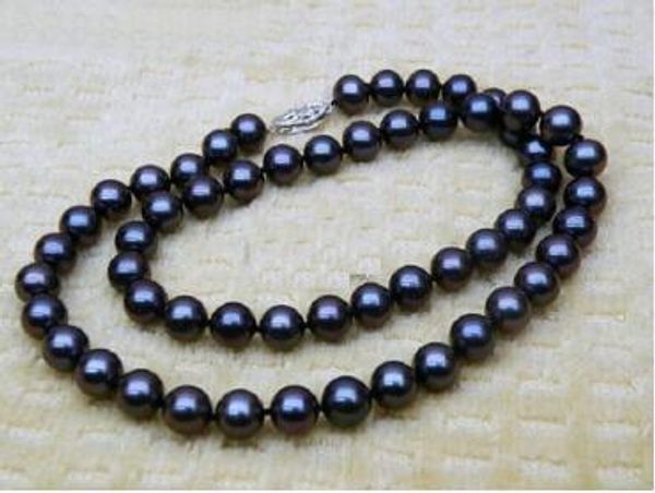 

necklace 9-10mm round south sea genuine black pearl necklace, Silver