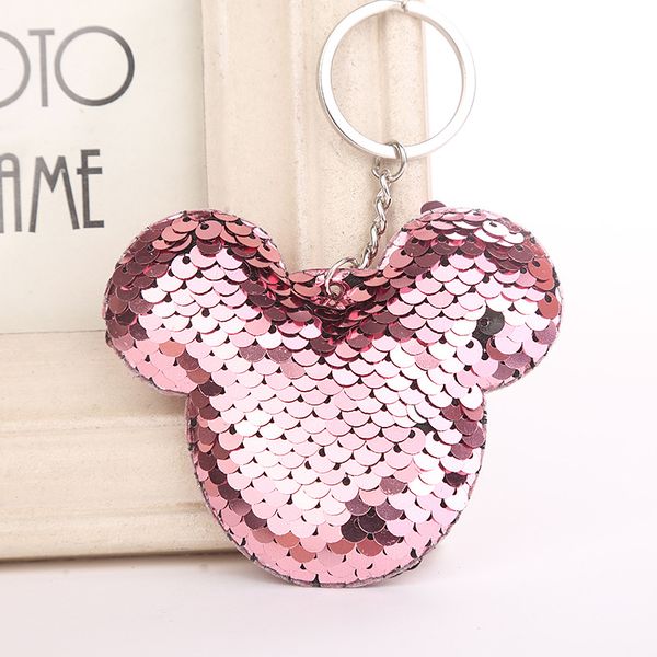 

2020 new cute women mouse keychain glitter sequins key ring for women handbag purse pendants holder keyring porte clef llaveros, Silver