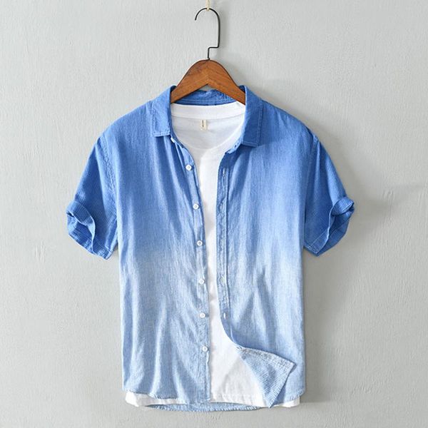 

2020 summer new style mens short sleeve linen shirts casual lapel striped mens shirts fashion male cotton, White;black