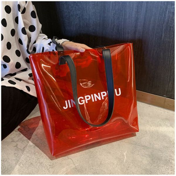 

new women bag lovely pvc clear tote transparent handbag fashion large shoulder shopper travel makeup bags