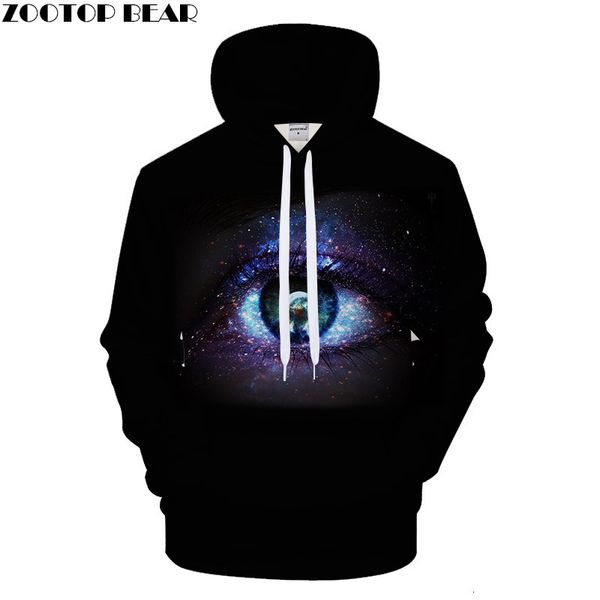 

even hoodie starry sky eye printing bring hat lovers sweater, Black