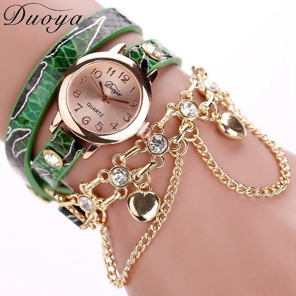

women's watches stylish fashion luxury chic heart pendant bracelet watch wrist dorado bayan kol saati, Slivery;brown
